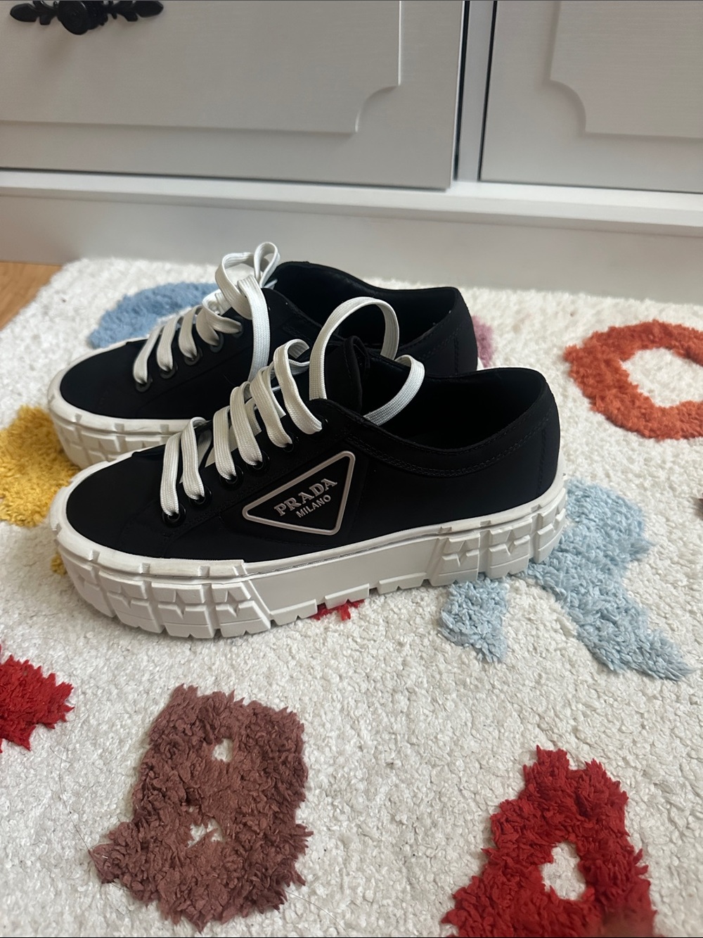 Prada Black and White Chunky-Sole Low-Top Sneakers